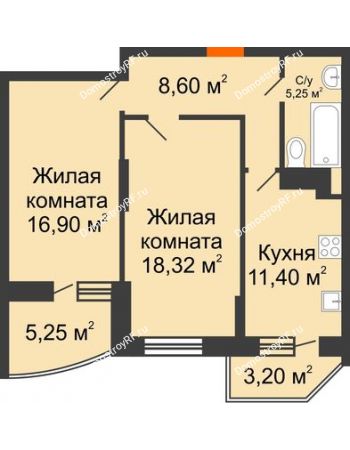 2 комнатная квартира 64,05 м² в ЖК Россинский парк, дом Литер 2