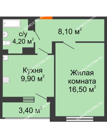 1 комнатная квартира 40,4 м² в ЖК Цветы, дом № 6-2