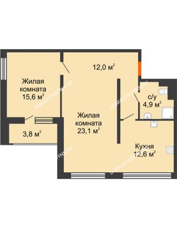 2 комнатная квартира 66,6 м² - ЖК Дом мечты