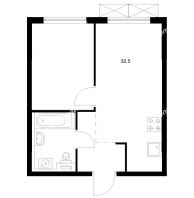 1 комнатная квартира 32,5 м² в ЖК Савин парк, дом корпус 8 - планировка