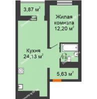 1 комнатная квартира 47,45 м² в ЖК Набережный квартал, дом ГП-4 - планировка