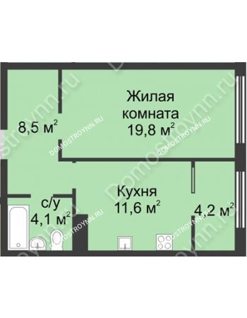 1 комнатная квартира 48,2 м² в ЖК Славянский квартал, дом № 5а, 7
