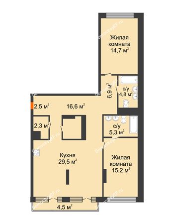 2 комнатная квартира 98 м² в Квартал Новин, дом 6 очередь ГП-6