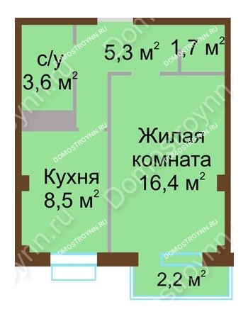 1 комнатная квартира 36,2 м² - ЖК Каскад