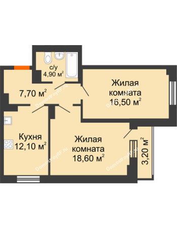 2 комнатная квартира 61,9 м² в ЖК На Высоте, дом 2 этап
