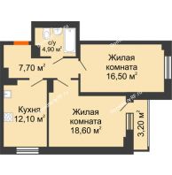 2 комнатная квартира 61,9 м² в ЖК На Высоте, дом 2 этап - планировка
