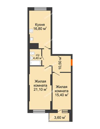 2 комнатная квартира 70 м² - ЖК Орбита