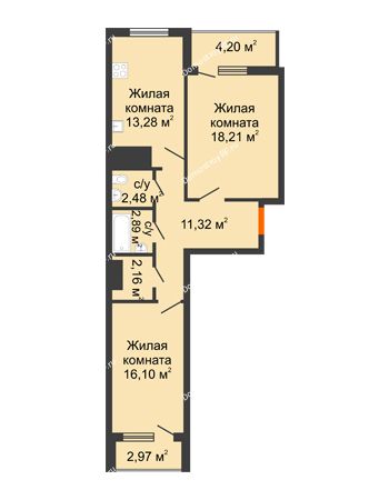 2 комнатная квартира 73,62 м² - ЖК Дом у Самолета