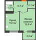 1 комнатная квартира 35,7 м², ЖК Первая высота - планировка