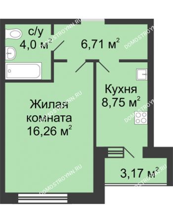 1 комнатная квартира 37,31 м² в ЖК Удачный, дом № 3