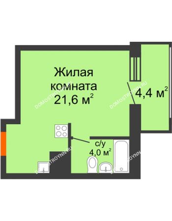 Студия 27,8 м² в ЖК Подкова на Родионова, дом № 2