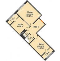 2 комнатная квартира 65,4 м² в ЖК Сердце, дом № 1 - планировка