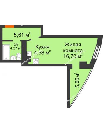 Студия 33,69 м² в ЖК Звезда, дом № 1