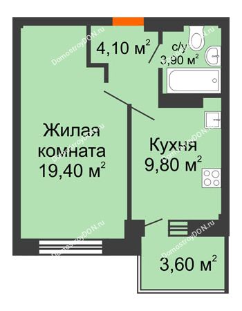 1 комнатная квартира 41,4 м² в ЖК Екатерининский, дом № 2б