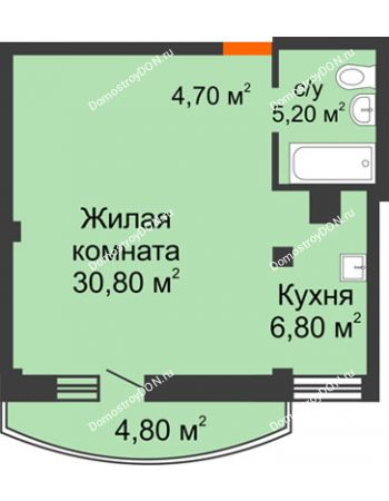 1 комнатная квартира 48,9 м² - ЖК Южная Башня