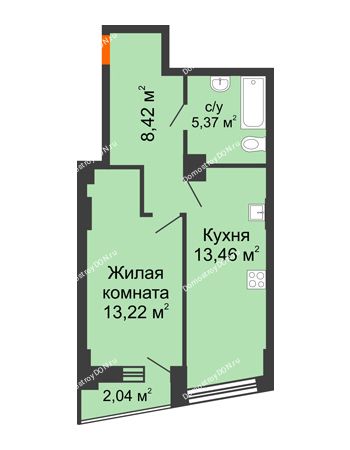 1 комнатная квартира 41,03 м² в ЖК Рубин, дом Литер 3