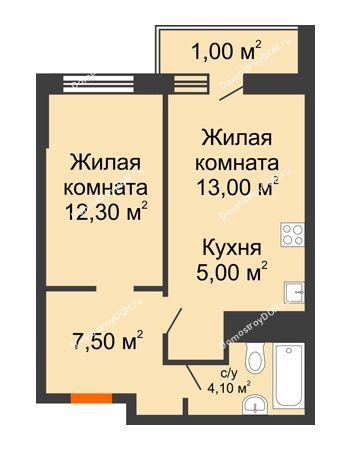 2 комнатная квартира 38,6 м² - ЖК Клубный дом на Мечникова