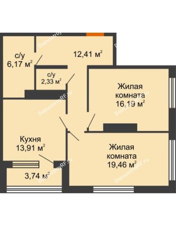 2 комнатная квартира 72,34 м² - ЖК Гран-При