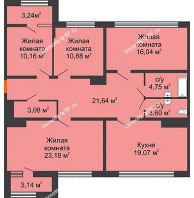 4 комнатная квартира 115,59 м² в ЖК Сердце, дом № 1 - планировка