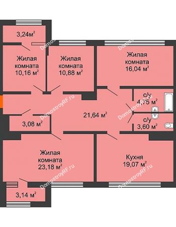 4 комнатная квартира 115,59 м² в ЖК Сердце, дом № 1