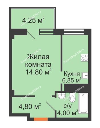 1 комнатная квартира 34,7 м² - ЖК Вершина