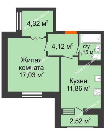 1 комнатная квартира 43,65 м² в ЖК Москва Град, дом № 63