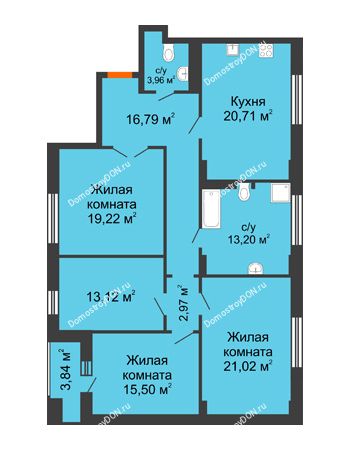 3 комнатная квартира 128,41 м² в ЖК Кристалл, дом Литер 2