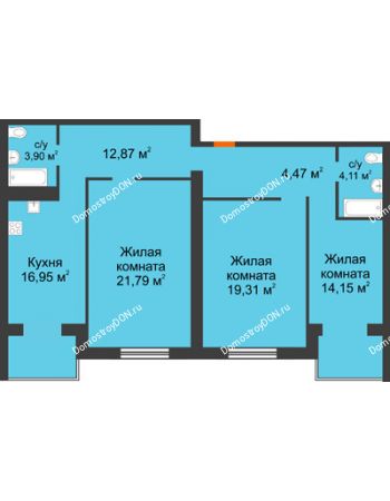 3 комнатная квартира 97,55 м² - ЖК Зеленый квартал 2