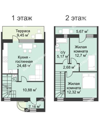 3 комнатная квартира 80 м² в КП Фроловский, дом № 7 по ул. Восточная (70м2 и 80м2)