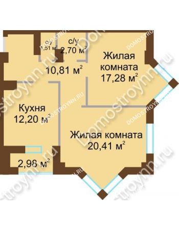 2 комнатная квартира 65,6 м² - ЖК Грани
