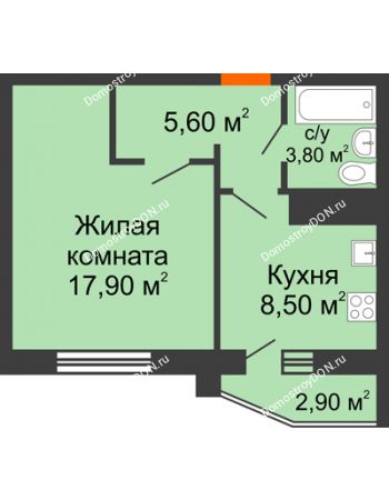 1 комнатная квартира 37,3 м² в ЖК Левенцовка парк, дом Корпус 8-5