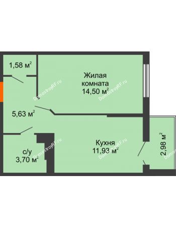 1 комнатная квартира 38,72 м² в ЖК Семейный парк, дом Литер 2