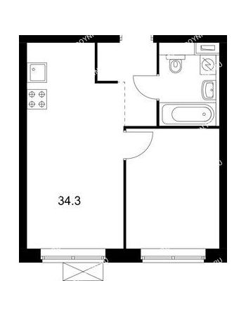 1 комнатная квартира 34,3 м² в ЖК Савин парк, дом корпус 2