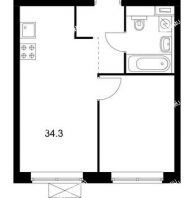 1 комнатная квартира 34,3 м² в ЖК Савин парк, дом корпус 2 - планировка