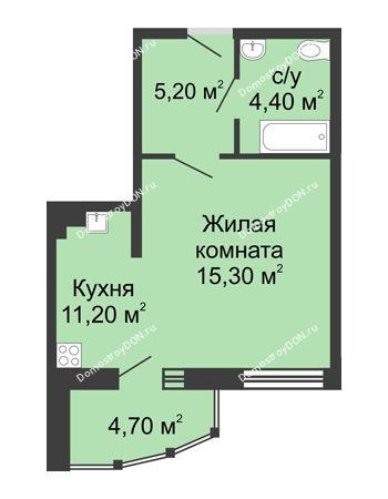 1 комнатная квартира 40,8 м² в ЖК Мега, дом № 118, секция 2