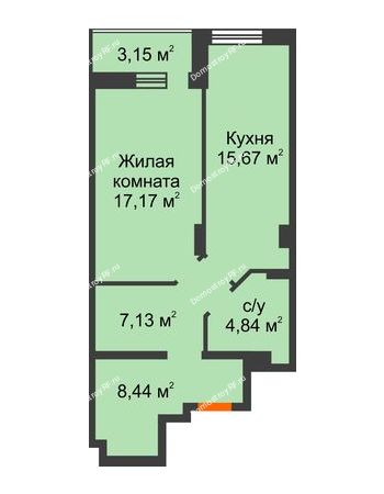 1 комнатная квартира 56,4 м² в ЖК Континент, дом № 16
