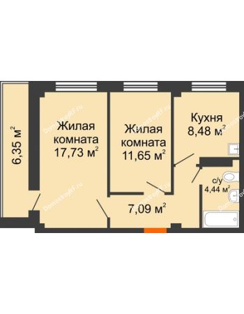 2 комнатная квартира 52,57 м² - ЖК Весенняя, 34