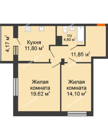 2 комнатная квартира 66,14 м² - ЖК Галактика