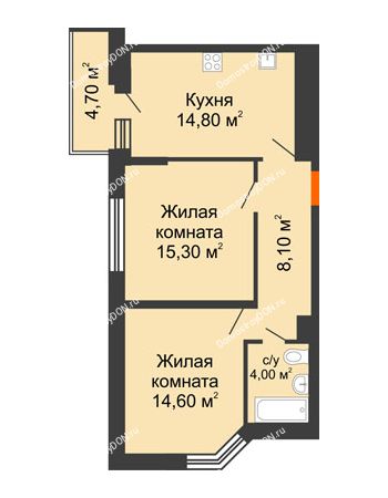2 комнатная квартира 59,2 м² в ЖК Династия, дом Литер 2