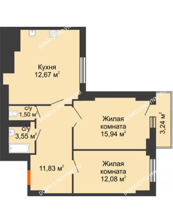 2 комнатная квартира 67,3 м² - ЖК Орбита