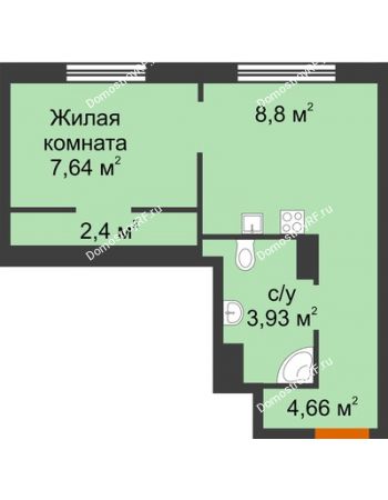 1 комнатная квартира 27,43 м² в ЖК Сердце Сибири, дом № 76, квартал Геологов (ГП-2)