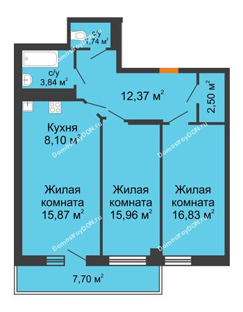 3 комнатная квартира 79,52 м² в ЖК Сокол на Оганова, дом Литер 2