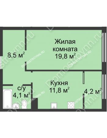 1 комнатная квартира 48,3 м² в ЖК Славянский квартал, дом № 5а, 7