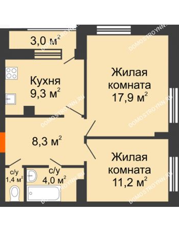 2 комнатная квартира 53,6 м² в ЖК Октава, дом № 3