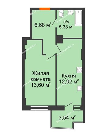 1 комнатная квартира 39,56 м² в ЖК Сердце Ростова 2, дом Литер 8