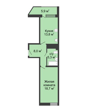 1 комнатная квартира 51,4 м² в ЖК Монолит, дом № 89, корп. 3
