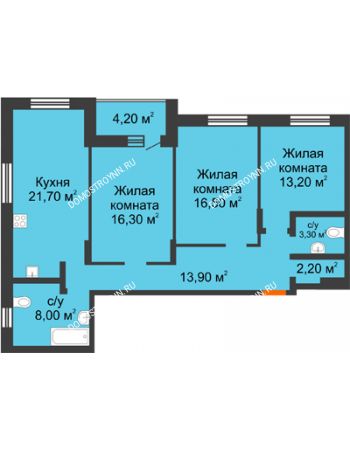 3 комнатная квартира 99,3 м² в ЖК Подкова на Цветочной, дом № 8