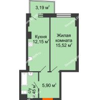 1 комнатная квартира 38,98 м² в ЖК Сердце Ростова 2, дом Литер 1 - планировка