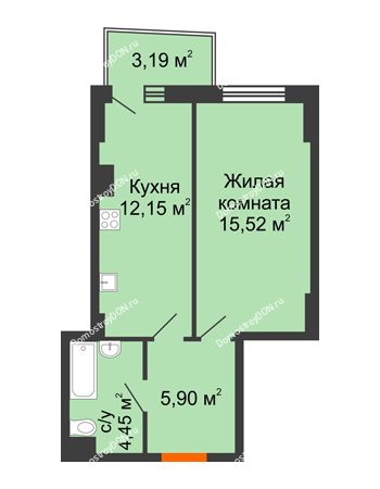 1 комнатная квартира 38,98 м² в ЖК Сердце Ростова 2, дом Литер 4