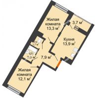 2 комнатная квартира 51,9 м² в ЖК Грани, дом Литер 5 - планировка